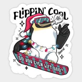 Flippin cool Christmas Penguin snowboarding Sticker